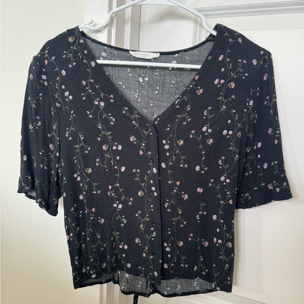 Elodie Black Floral V-Neck Blouse